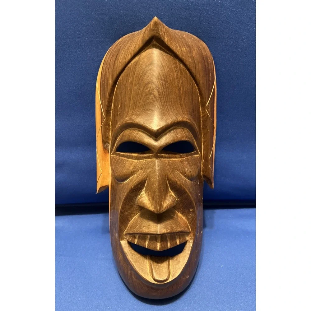 Vintage Hand Carved Wooden African Tribal Mask Wall Art Decor 12x6